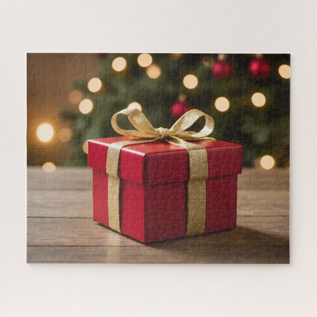 Puzzle Cadeau de Noël rouge et or (Horizontal)