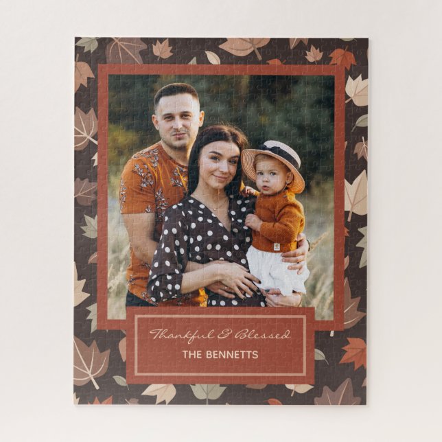 Puzzle Cadeau de photo de famille d'automne rustique fonc (Vertical)