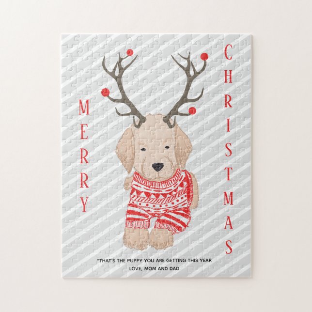 Puzzle Cadeau drôle de Noël Chiot Retriever Golden (Vertical)