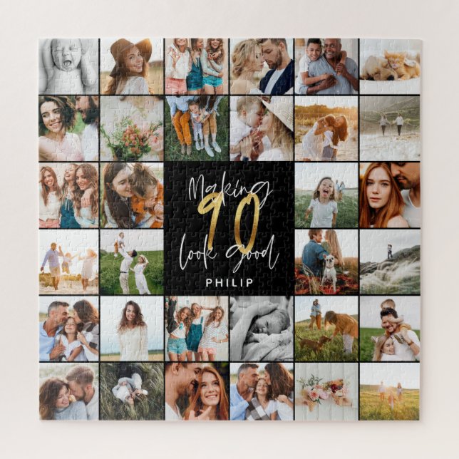 Puzzle Cadeau moderne 90e anniversaire multi photo script (Vertical)