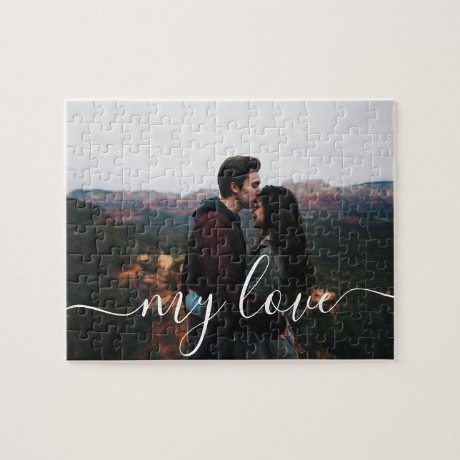 Puzzle Cadeau personnalisé de couple avec écriture romant (Horizontal)