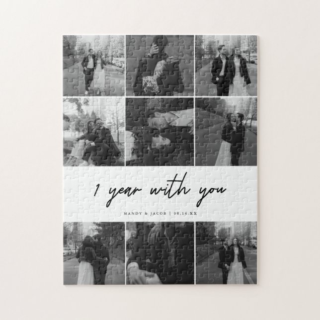 Puzzle Cadeau personnalisé pour les 1 an de couple avec 9 (Vertical)