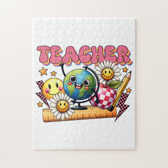 Puzzle Cadeau pour Enseignant | Enseignant Floral (Vertical)