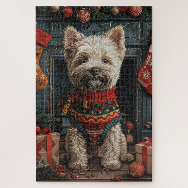 Puzzle Cadeaux de Noël Bouvier des Flandres Cheminée (Vertical)