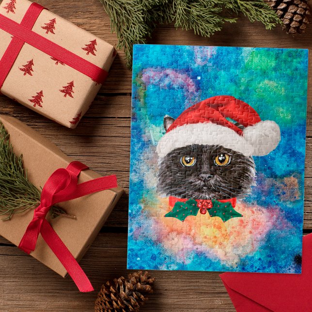 Puzzle Cadeaux de Noël de vacances de chat noir mignon (Créateur téléchargé)