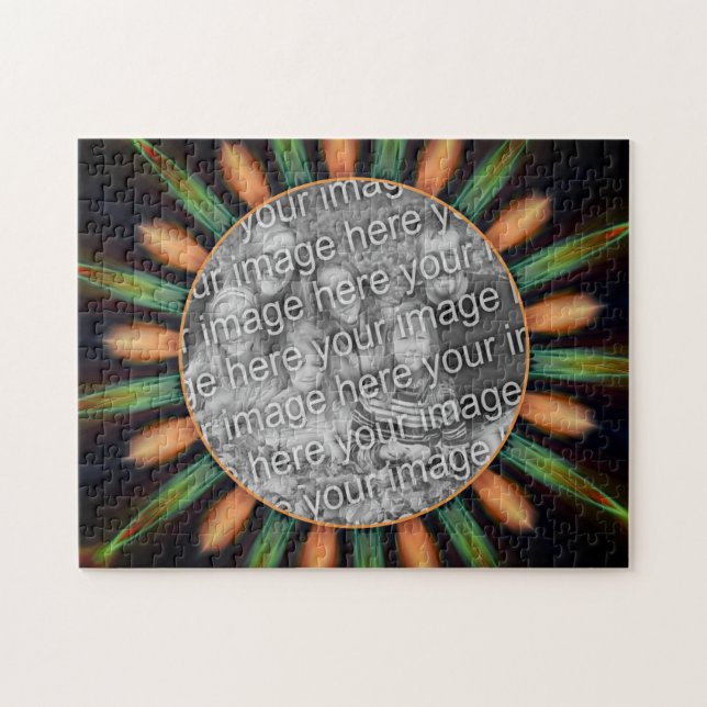 Puzzle Cadre Abstrait Orange Et Vert Ajouter Votre Photo (Horizontal)