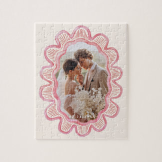 Puzzle Cadre photo ovale rose paille peint à la main