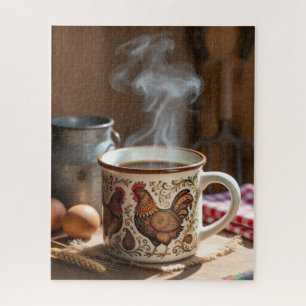 Puzzle Café fumant dans un mug en forme de poulet de styl