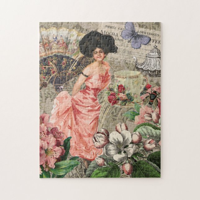 Puzzle Café Lady Victorian Femme Rose Classy (Vertical)