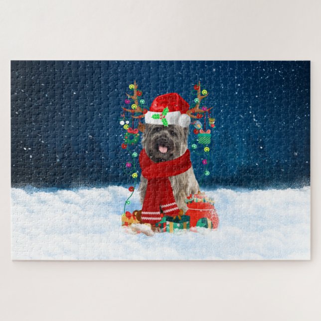 Puzzle Cairn Terrier chien avec cadeaux de Noël (Horizontal)