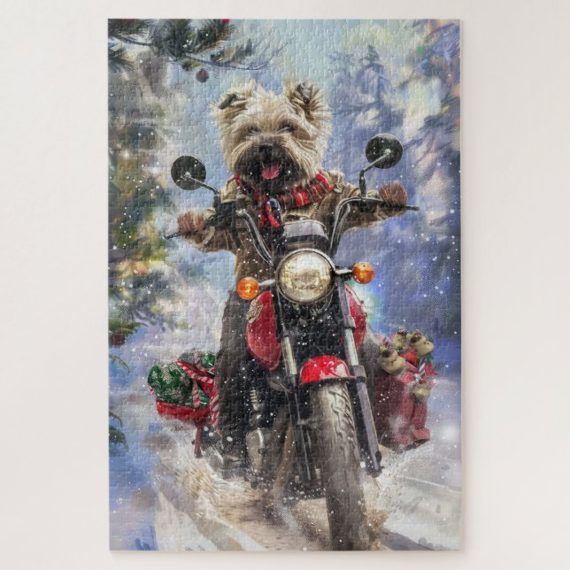 Puzzle Cairn Terrier Chien équitation Moto Noël (Vertical)