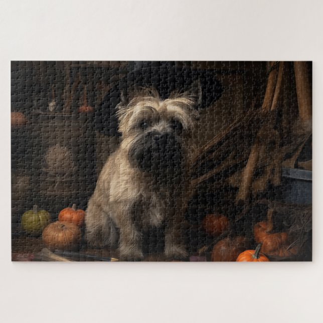 Puzzle Cairn Terrier Citrouilles Halloween effroi (Horizontal)