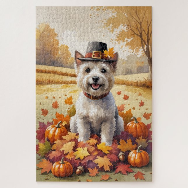 Puzzle Cairn Terrier En Automne Quitte L'Art Thanksgiving (Vertical)