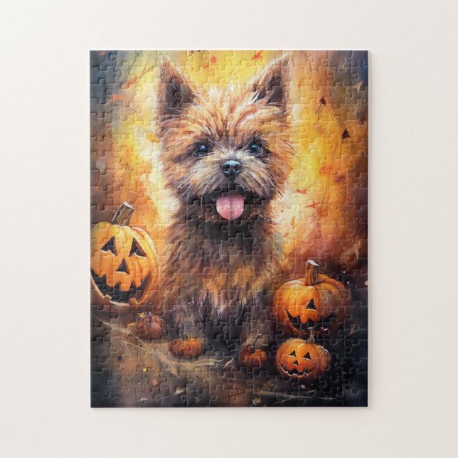 Puzzle Cairn Terrier Halloween avec citrouilles effrayant (Vertical)
