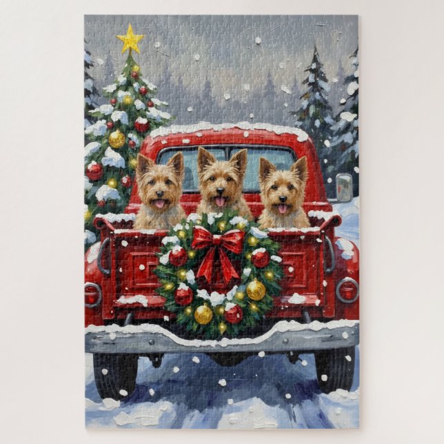 Puzzle Cairn Terrier Noël Camion Rouge Fêtes (Vertical)