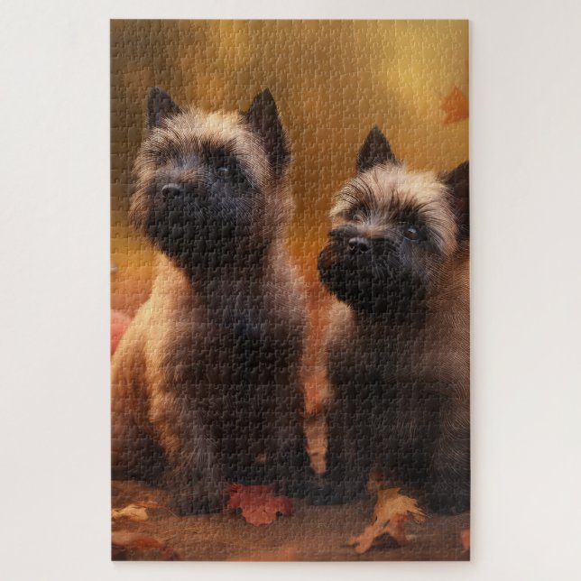 Puzzle Cairn Terrier Puppy Autumn Delight Pumpkin  (Vertical)