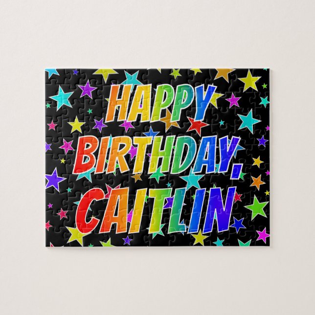 Puzzle "CAITLIN" Prénom, Amusant "HEUREUX ANNIVERSAIRE" (Horizontal)