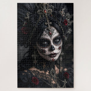 Puzzle Calavera gothique cramoisie – Rose noire