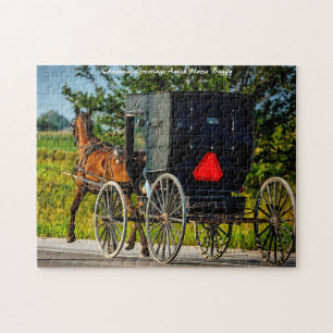Puzzle Calèche à cheval amish Indiana. Calèche à cheval d