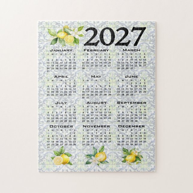 Puzzle Calendrier 2027 Citrons Tuiles Méditerranéennes It (Vertical)