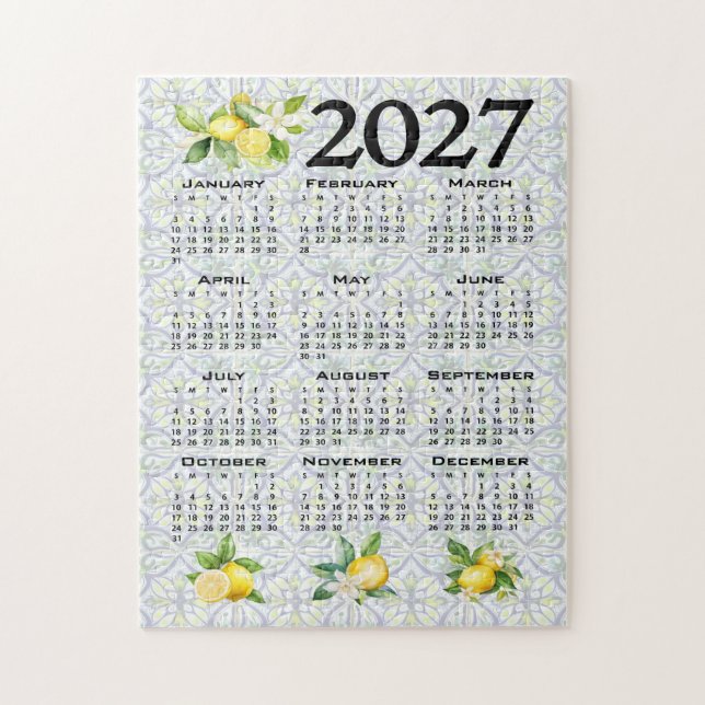 Puzzle Calendrier 2027 Citrons Tuiles Méditerranéennes It (Vertical)