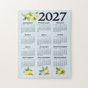 Puzzle Calendrier 2027 de style italien Citrons Fond Bleu