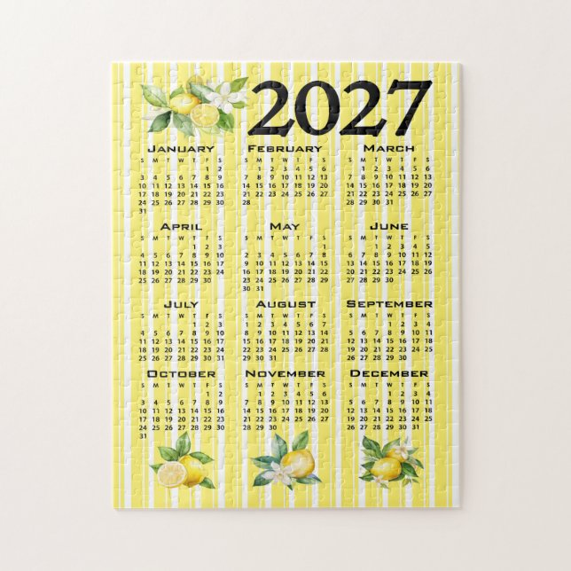 Puzzle Calendrier 2027 de style italien Citrons Rayures J (Vertical)