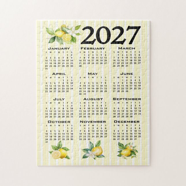 Puzzle Calendrier 2027 de style italien Citrons Rayures J (Vertical)