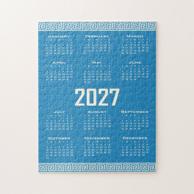 Puzzle Calendrier 2027, Frette grecque, Cosmic Latte sur  (Vertical)