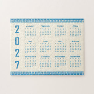 Puzzle Calendrier 2027, Méandre Grec, Bleu sur Latte Cosm