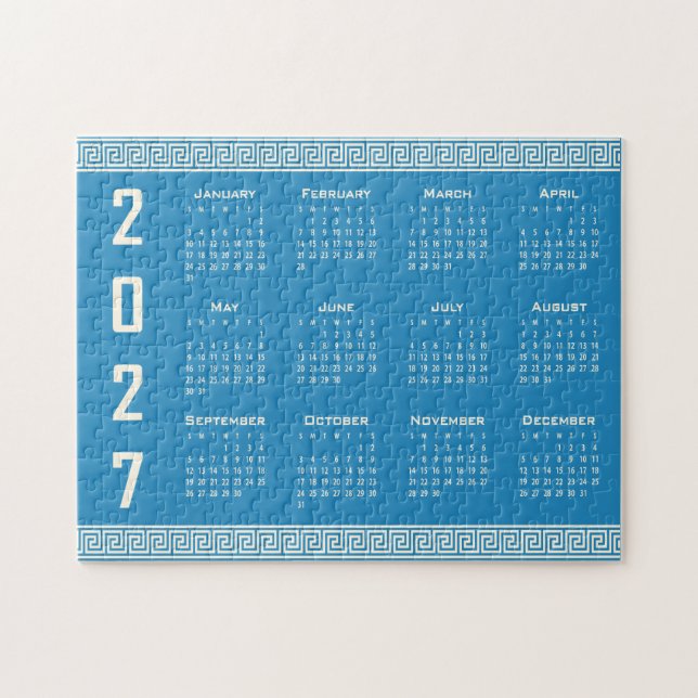 Puzzle Calendrier 2027, Méandre Grec, Cosmic Latte sur fo (Horizontal)