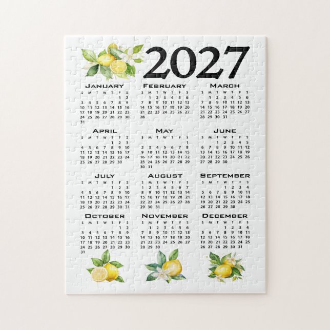 Puzzle Calendrier 2027 Style Italien Citrons Blanc (Vertical)