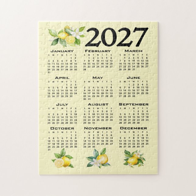 Puzzle Calendrier 2027 style italien Citrons Jaune (Vertical)
