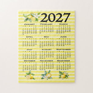 Puzzle Calendrier 2027 Style Italien Citrons Rayures Jaun