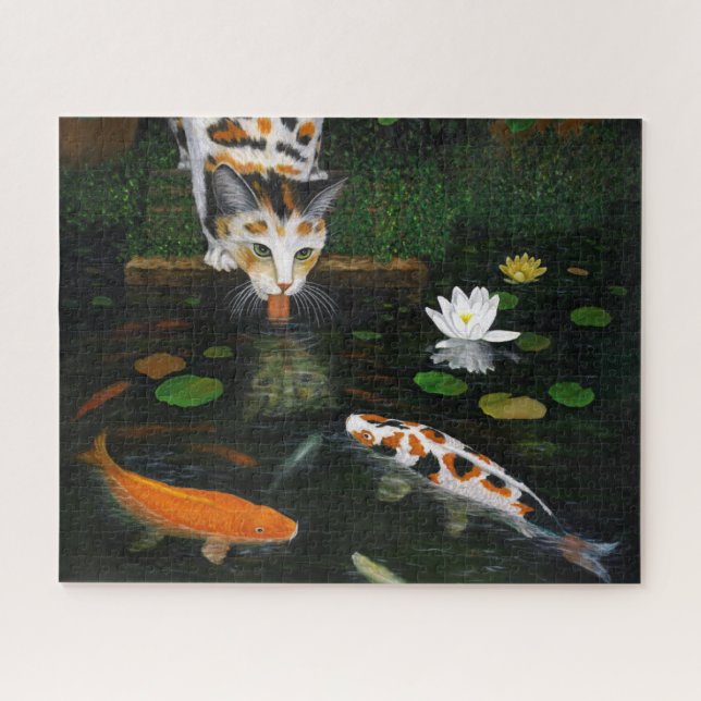 Puzzle Calico cat et koi fish art. Kinship horizontal (Horizontal)