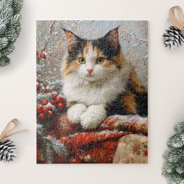 Puzzle Calico Cat Peinture de la scène d'hiver (Créateur téléchargé)