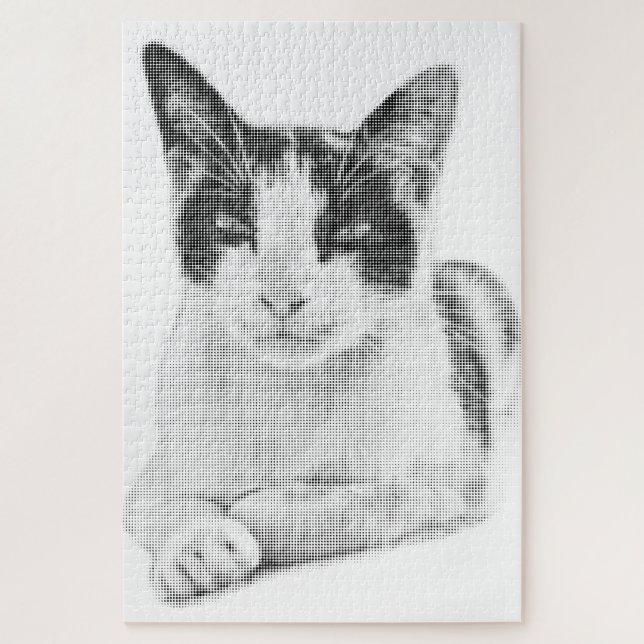 Puzzle Calico Cat Retro Halftone (Vertical)