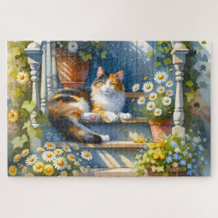 Puzzle Calico Chat sur Porc Floral Cottagecore