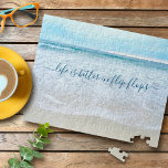 Puzzle California Beach Waves La Vie Est Meilleure En Fli<br><div class="desc">"La vie est meilleure dans les tongs." Détendez-vous en regardant les vagues entrer et sortir. Respire, explorer, et profiter de la solitude d'une plage de Californie vide chaque fois que vous travaillez sur ce magnifique puzzle photo bleu pastel et blanc de l'océan. Ça fait un grand cadeau ! Vient dans...</div>