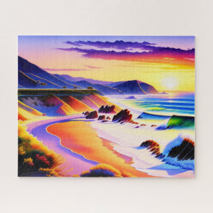 Puzzle Californie Coastline Sunset Watercolor