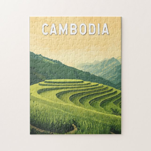 Puzzle Cambodge Illustration Voyage Art Vintage (Vertical)
