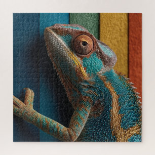 Puzzle Caméléon Coloré sur Fond Arc-en-Ciel