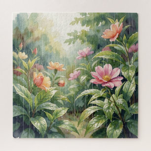 Puzzle Camélias de jardin pluvieux aquarelle
