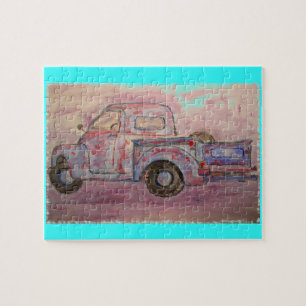 Puzzle camion bleu antique de patine
