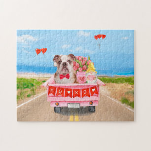 Puzzle Camion de la Saint-Valentin à coeurs avec Bouledog