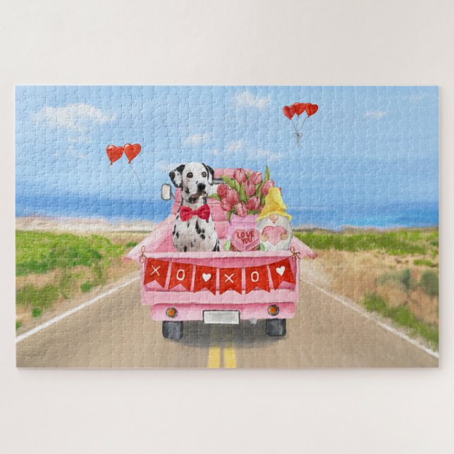 Puzzle Camion de la Saint-Valentin à coeurs avec chien da (Horizontal)