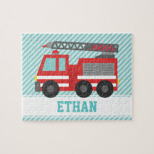 Puzzle Camion de pompiers rouge personnalisé pour enfants