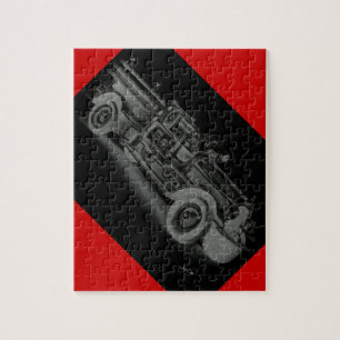 Puzzle camion de pompiers vintage dessiné à la main inver