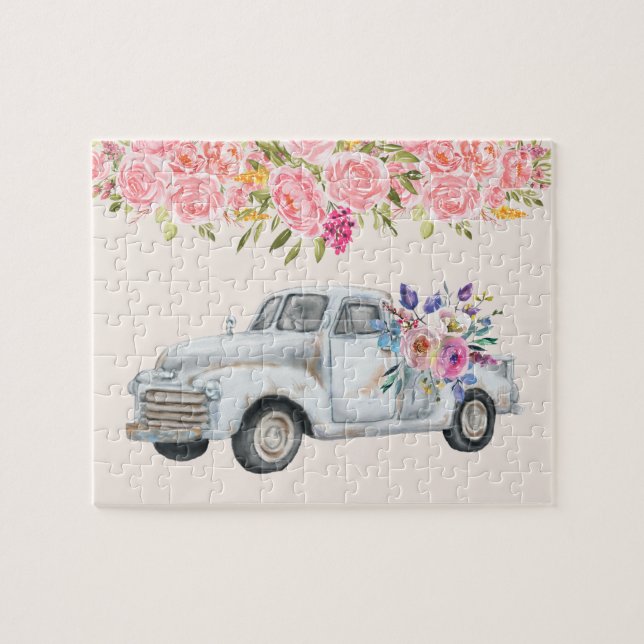 Puzzle Camion de ramassage vintage Aquarelle rustique (Horizontal)