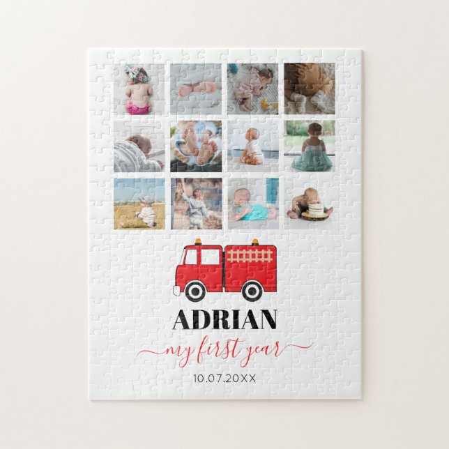 Puzzle Camion Feu Rouge Bébé Première année Photo Collage (Vertical)